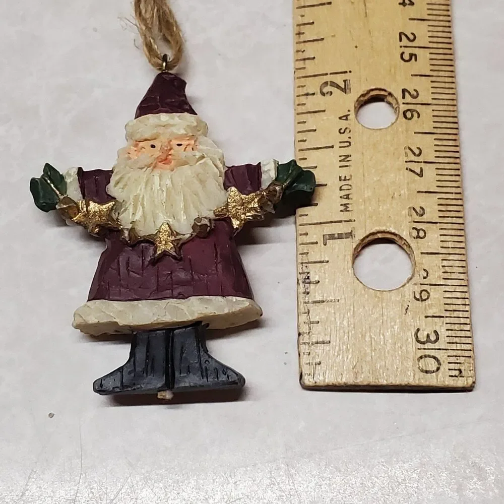 Set Of Three Resin Christmas Ornaments  Santa Rocking Horse And Snowman Jute